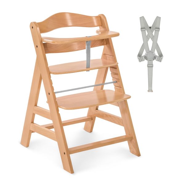 Mitwachsender Holz-Hochstuhl mit 5-Punkt-Gurt